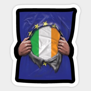 Ireland Flag European Union Flag Ripped Open - Gift for Irish From Ireland Sticker